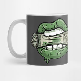 Lips bite dollar bill Mug